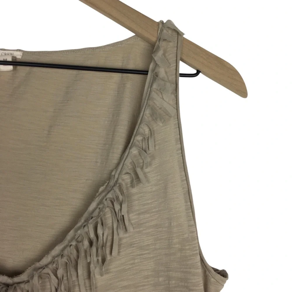 J CREW Tank Top Silk Fringe V Neck Cotton Sleeveless Neutral Classic Size Medium